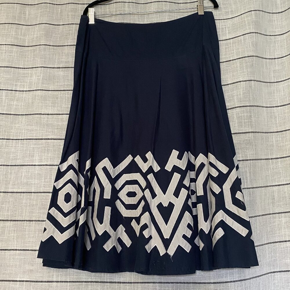 Vintage 90s Y2K Michael Kors Navy Circle Skirt with Geometric Print